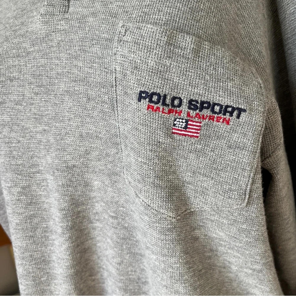 Vintage Polo Sport Ralph Lauren Gray Long Sleeve Polo Embroidered Size Medium M